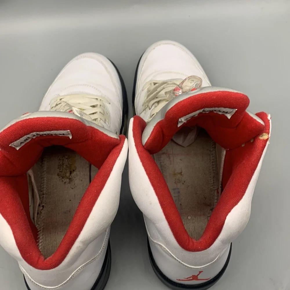 Air Jordan 5 Retro White / Fire Red -Black Size 13